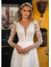 Long Sleeves Ivory Embroidery Lace Tulle Unique Wedding Dress